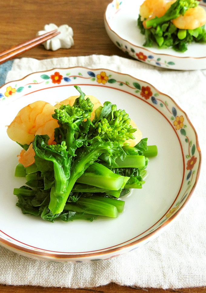 簡単春野菜♪菜の花と海老の白だし煮-レシピのメイン写真