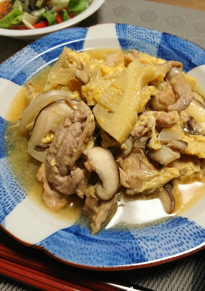 筍と椎茸と新玉で豚のふんわり卵とじ-レシピのメイン写真