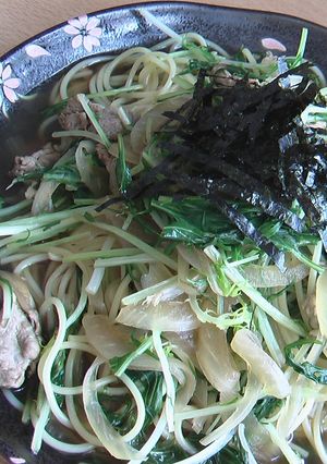 シャキ～ぃん☆水菜と豚肉のあっさりパスタ-レシピのメイン写真