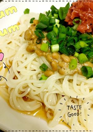 梅肉と納豆のさっぱりひやむぎ♡♡-レシピのメイン写真