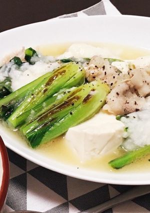 焼き小松菜と豚バラのとろろスープ-レシピのメイン写真