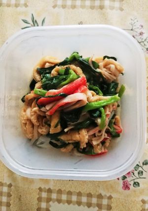 カニかまとにらと油揚げのごま油炒め-レシピのメイン写真