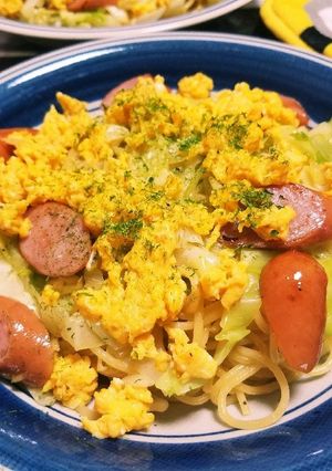 キャベツと炒り卵のマヨマスタードパスタ-レシピのメイン写真