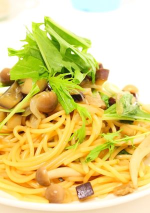 ナスとしめじのわさび醤油パスタ-レシピのメイン写真