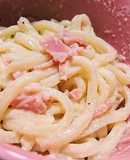 牛乳不要★低脂肪生クリームでカルボうどん