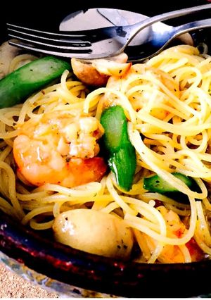 アヒージョリメイク＊おてがるパスタ♪-レシピのメイン写真