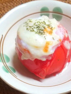 トマトの温泉卵チーズ焼き-レシピのメイン写真