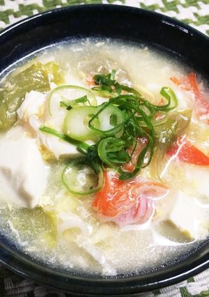 レタスと豆腐のカニカマ入りかき玉スープ-レシピのメイン写真