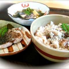รูปของ 鰆の淡煮、鰆の酒蒸し木の芽塩焼き、鰆ご飯