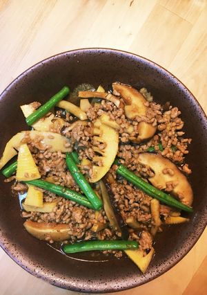 春だらけ！椎茸筍三度豆と豚炒めもろみ風味-レシピのメイン写真