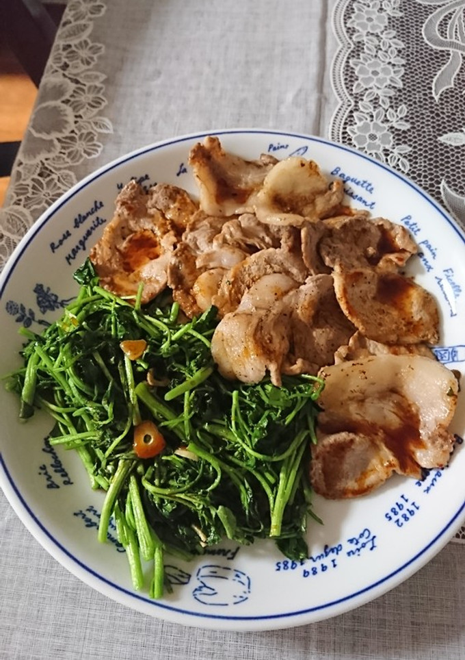 クレソンと豚肉の黒コショウ炒め-レシピのメイン写真