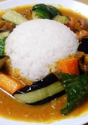 玉ねぎチキンカレー(揚げ野菜のせ)-レシピのメイン写真