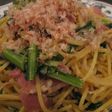 かき菜とベーコンのパスタ