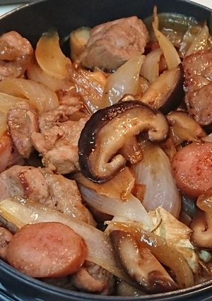 新玉ねぎと豚肩ロースと椎茸の醤油だれ炒め-レシピのメイン写真