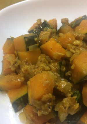 かぼちゃと鶏ひき肉カレー風味炒め-レシピのメイン写真