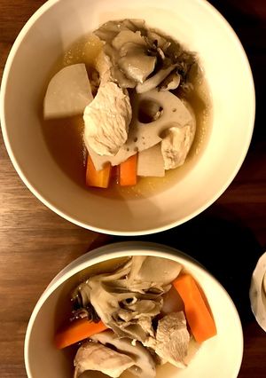 鶏肉、野菜、木の子を蒸したもののおひたし-レシピのメイン写真