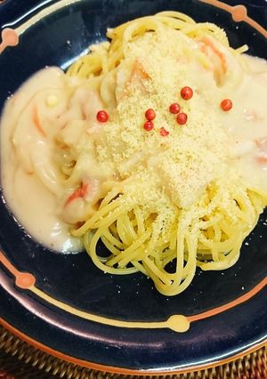 新玉・カニかまホワイトソースパスタ-レシピのメイン写真