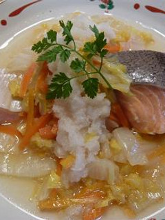 サーモンと野菜の蒸し焼き おろしソース♪-レシピのメイン写真