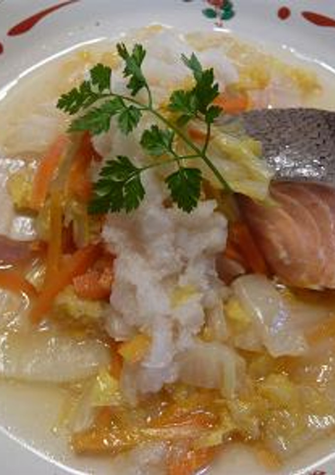 サーモンと野菜の蒸し焼き おろしソース♪-レシピのメイン写真