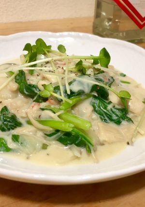 帆立・ほうれん草・エリンギ 豆乳煮-レシピのメイン写真