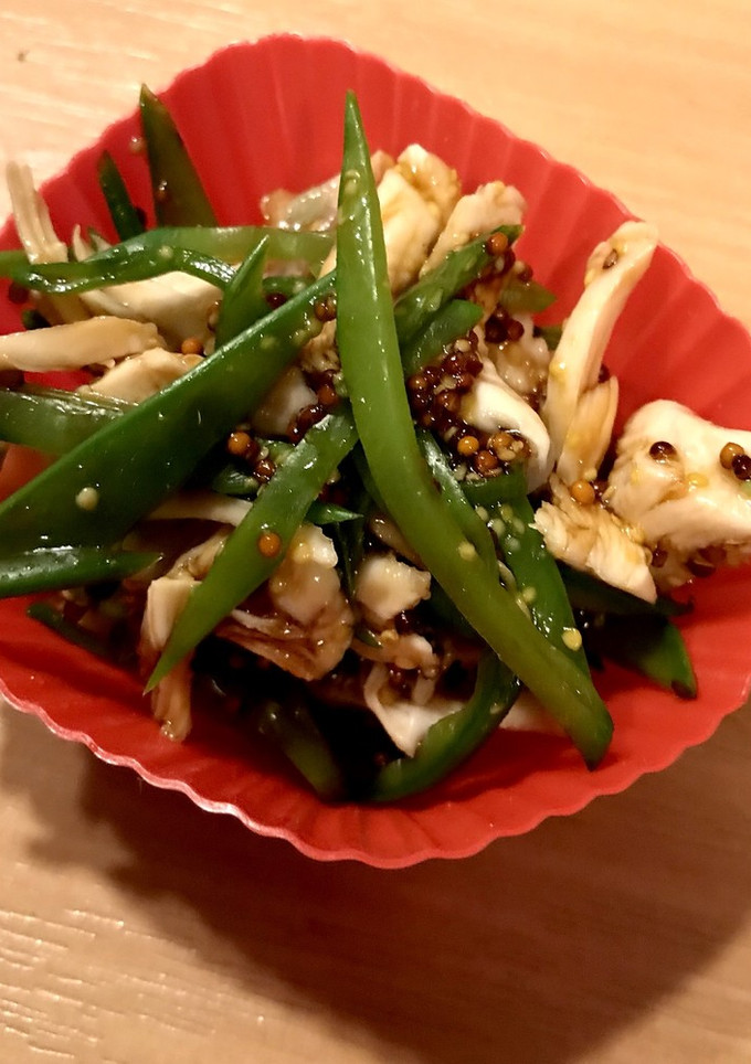 絹さやと鶏ささみのハニーマスタード和え-レシピのメイン写真