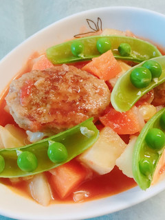 簡単!春野菜と冷凍ハンバーグトマトスープ-レシピのメイン写真