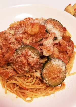 ズッキーニ&エビのトマトクリームパスタ♬-レシピのメイン写真
