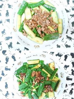 【味噌炒】胡瓜×挽肉【生姜炒】-レシピのメイン写真