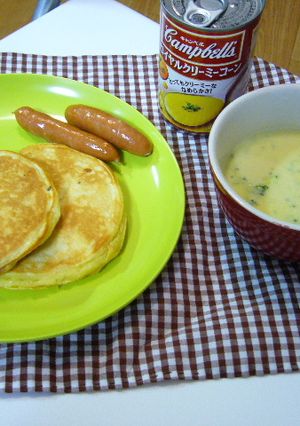 コーンパンケーキのモーニングセット-レシピのメイン写真