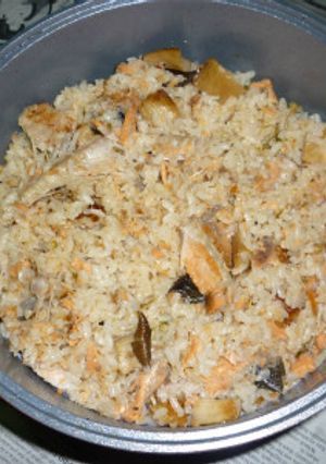 讃岐さーもんのアラ＋エリンギで炊き込ご飯-レシピのメイン写真