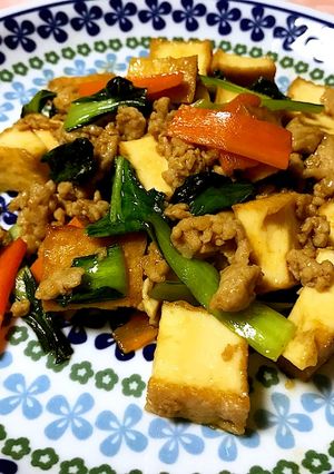 厚揚げと豚挽肉チンゲン菜のオイスター炒め-レシピのメイン写真