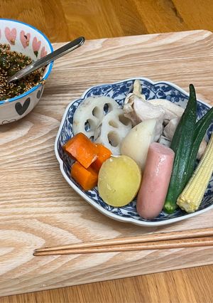 蒸し野菜サラダ。大葉胡麻ぽんダレ♪-レシピのメイン写真