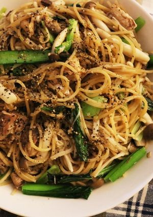 エノキでかさ増し♡鯖缶の和風きのこパスタ-レシピのメイン写真