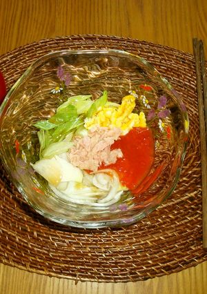 野菜ジュースX蕎麦出汁で洋風ジュレ素麺♡-レシピのメイン写真