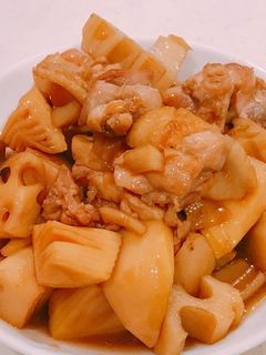 鶏もも肉と蓮根、タケノコの、甘辛炒め煮!-レシピのメイン写真