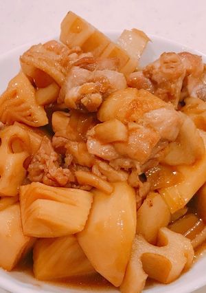 鶏もも肉と蓮根、タケノコの、甘辛炒め煮！-レシピのメイン写真