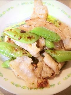 スナップエンドウと豚小間のオリーブ油炒め-レシピのメイン写真