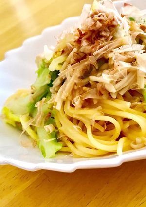 簡単！春キャベツとなめ茸の和風パスタ♡-レシピのメイン写真