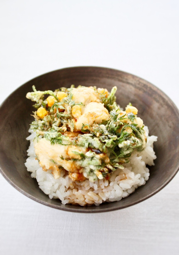 たれが旨い！ささみと人参葉のかき揚げ丼-レシピのメイン写真