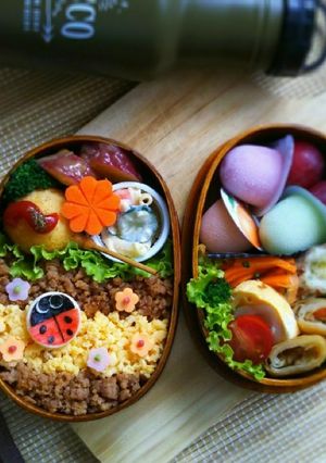 キャラ弁 てんとう虫と2色そぼろの春弁当-レシピのメイン写真