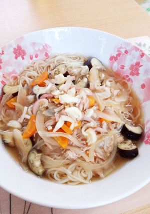 温か〜い♡ナスと玉ねぎのそうめん-レシピのメイン写真