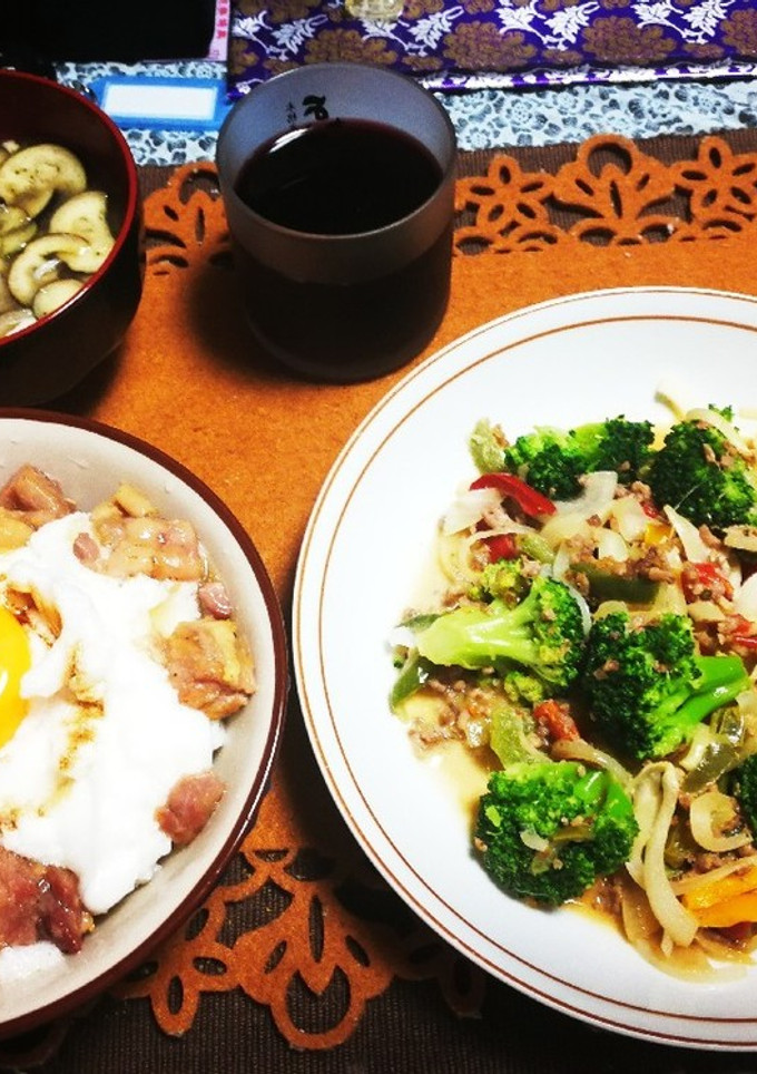 簡単　焼き鳥丼と野菜オイスターマヨー炒め-レシピのメイン写真