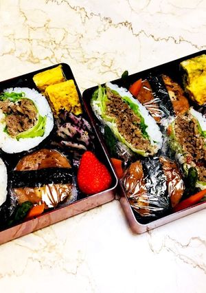 ズボラで愛♡肉おにぎり弁当-レシピのメイン写真