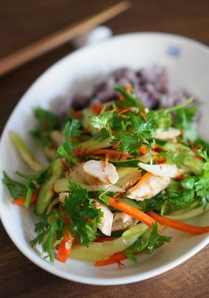 ぬか漬け鶏ささみと野菜のパクチー和え-レシピのメイン写真