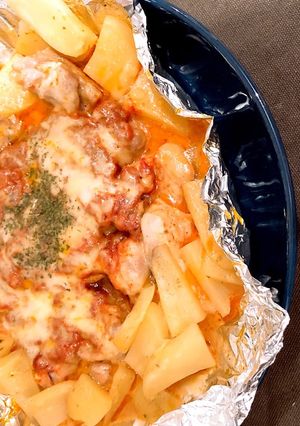 【ずぼらシリーズ】鶏肉のトマトホイル焼き-レシピのメイン写真