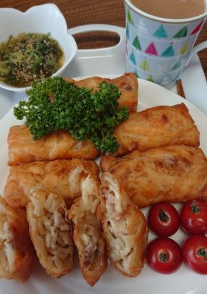 鴨つゆきしめんと鶏肉、チーズの春巻き♥️-レシピのメイン写真