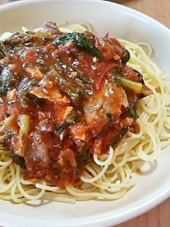 わさび菜&サバ缶の無添加トマトパスタ♪-レシピのメイン写真