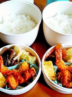 中学男子弁当(4)から揚げ&エビフライ-レシピのメイン写真