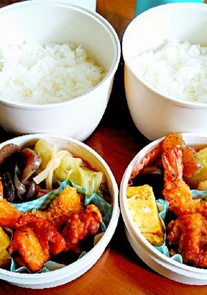 中学男子弁当（４）から揚げ＆エビフライ-レシピのメイン写真