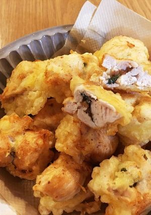 ヘルシー！大葉と梅肉のささみ巻き天ぷら♪-レシピのメイン写真